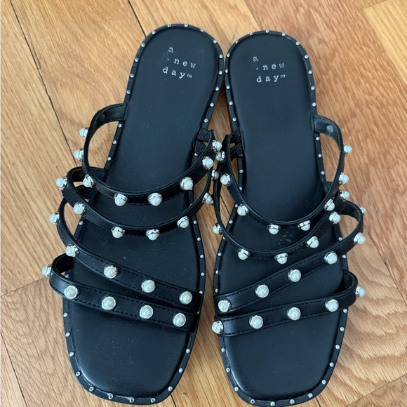 A New Day Black Studded Women's Sandals - Picture 1 of 2
